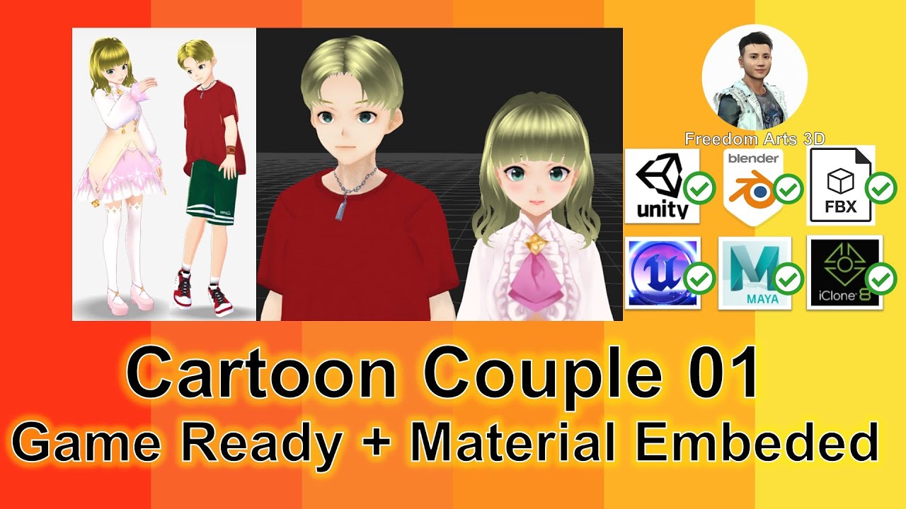 Cartoon Couple 01 – 3D Models – Female & Male – FBX Shared – Manga – Game Ready